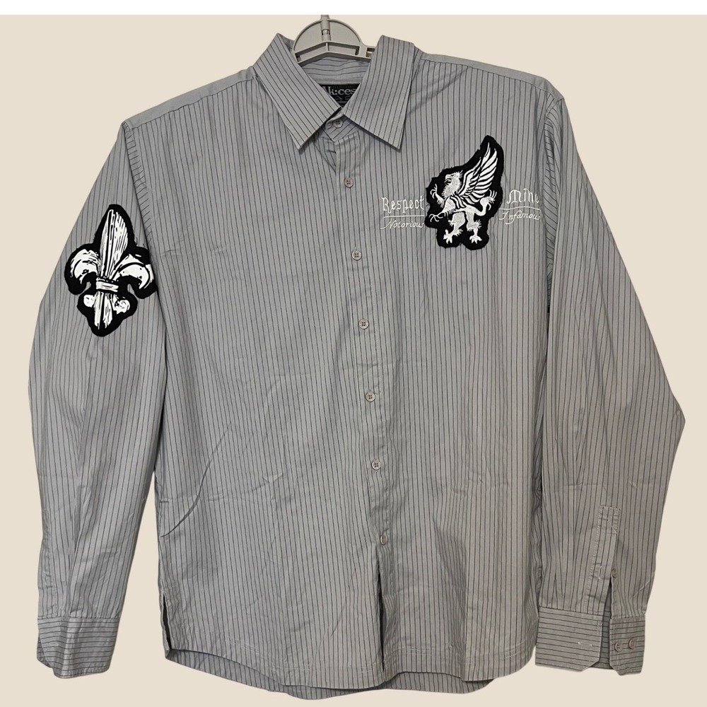Ak:cess Premium Quality Mens Pinstripe Button Down Shirt Grey Black XL